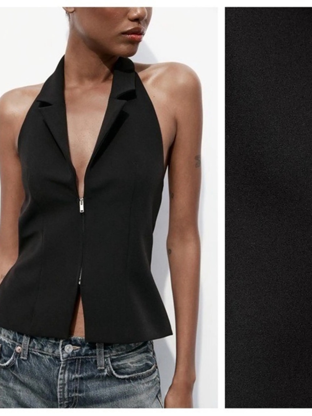 Zara Black Backless Halter-Neck Zip-Front
